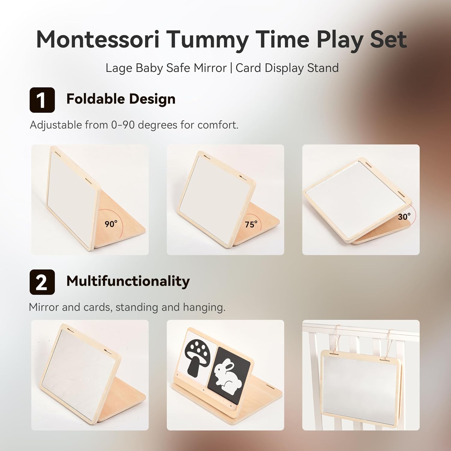 Thumbnail 3 de IEATFO Tummy Time Play Set: Adjustable Mirror, Double-Sided Cards & Montessori-Style Stand