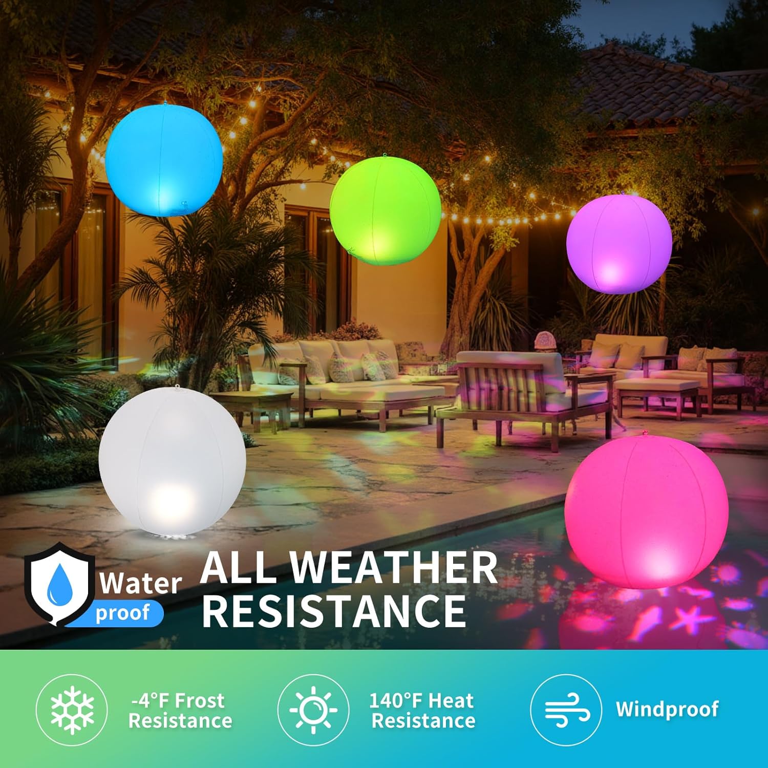 Thumbnail 3 de Luxfero Lampe Flottante Solaire LED – Balle Gonflable Piscine 35 cm (4 Pièces) avec Projection d’Animaux et Étanchéité IP68