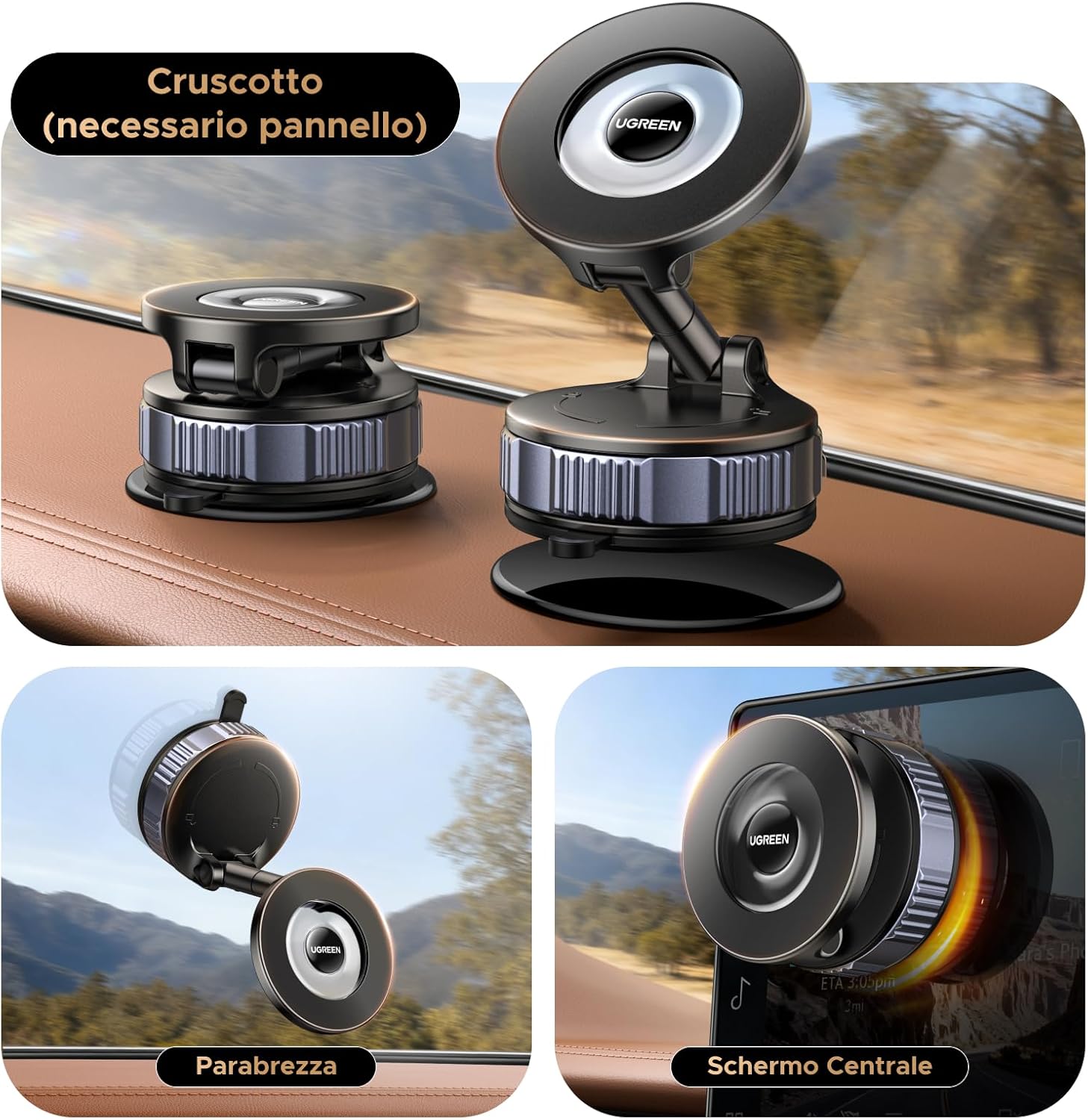 Thumbnail 2 de UGREEN supporto telefono auto magnetico MagSafe con aspirazione a vuoto, pieghevole 360° (oltre 20KGF)