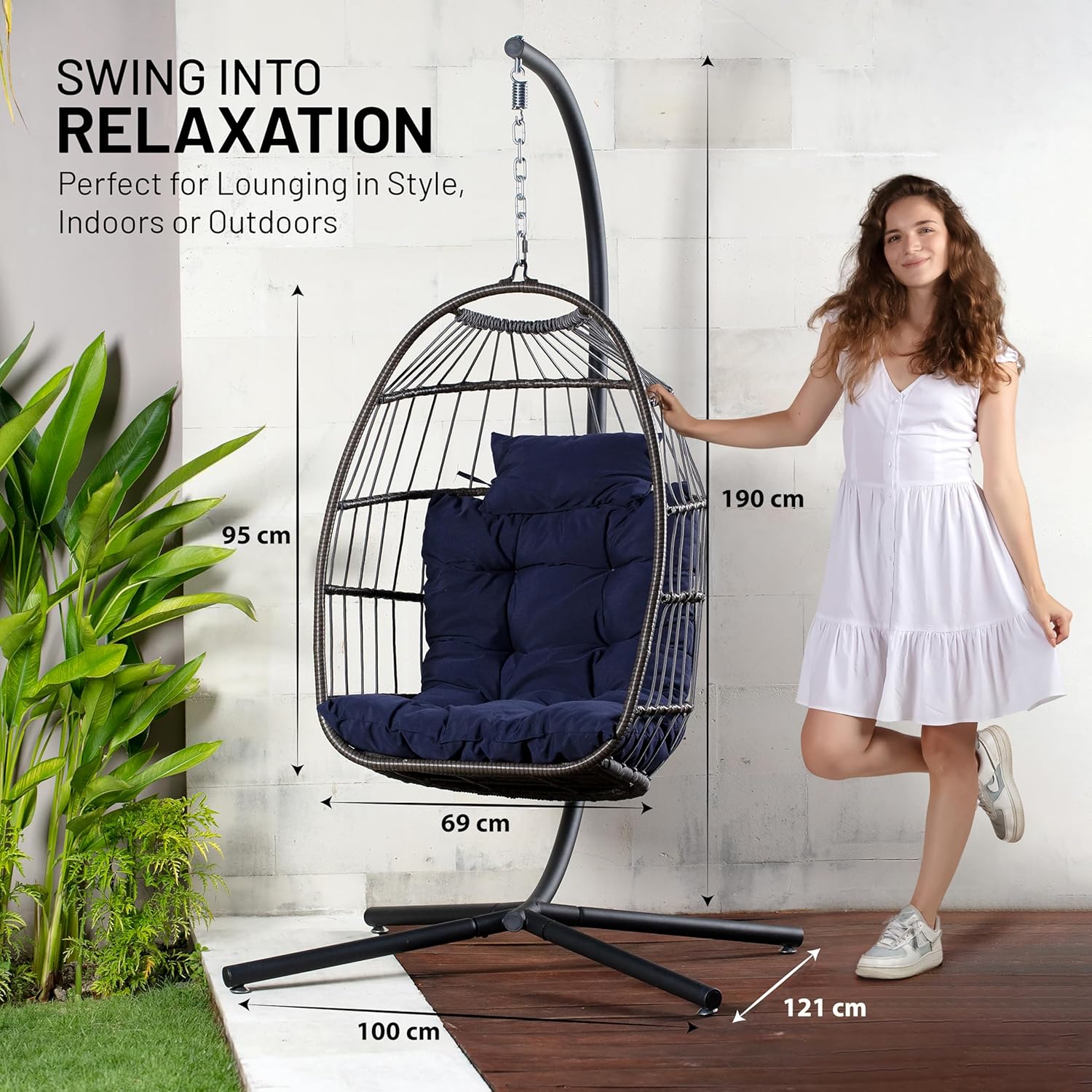 Thumbnail 2 de SereneLife Foldable Egg Chair 158 kg