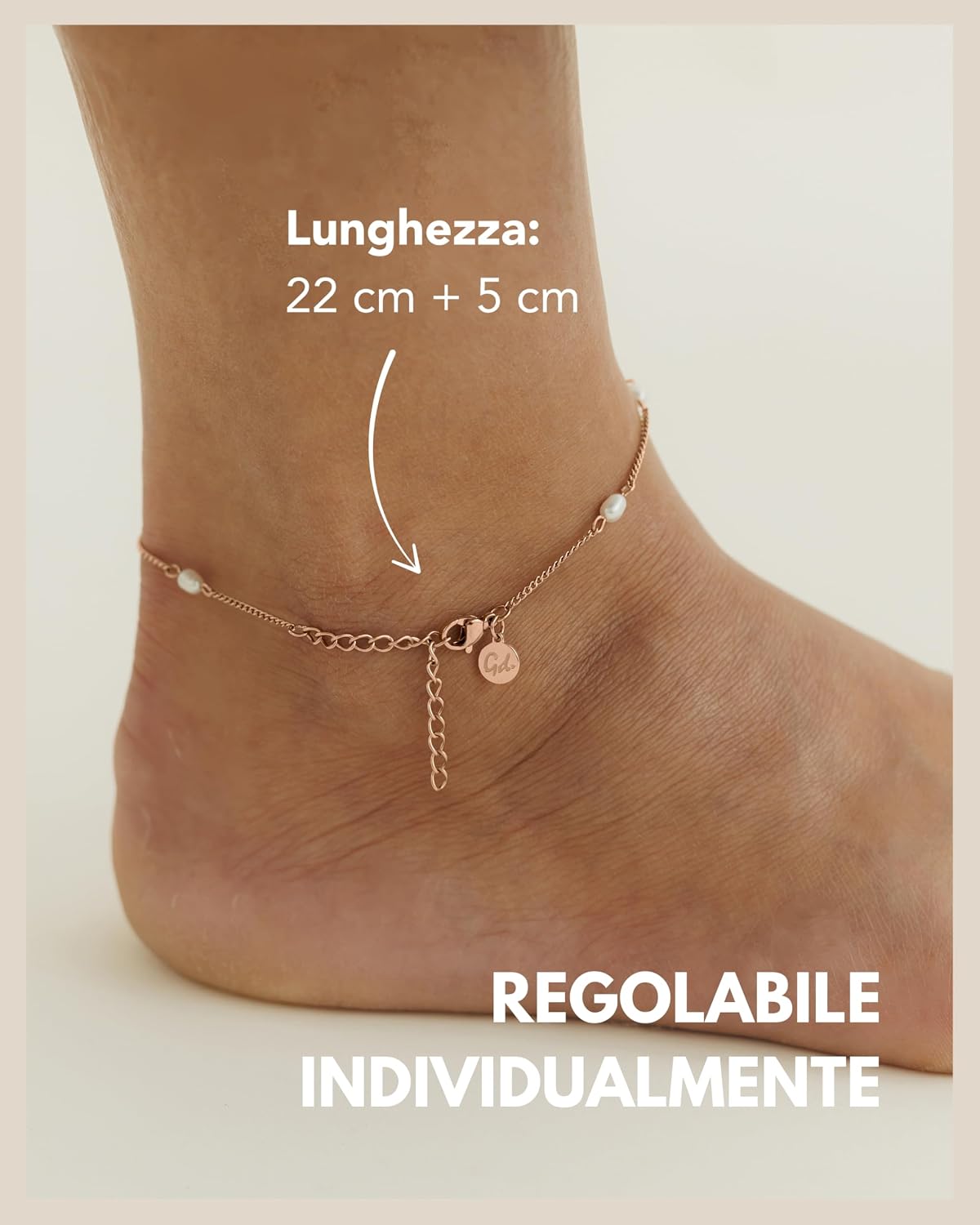 Detalle de GD GOOD.designs EST. 2015 Cavigliera con vere perle d'acqua dolce – impermeabile e regolabile (22–27 cm) in oro, argento o rosa