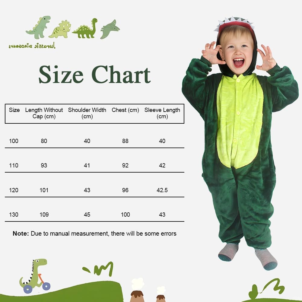 Detalle 2 de Costume da dinosauro AYBUY per bambino con cappuccio e tuta (verde, unisex)