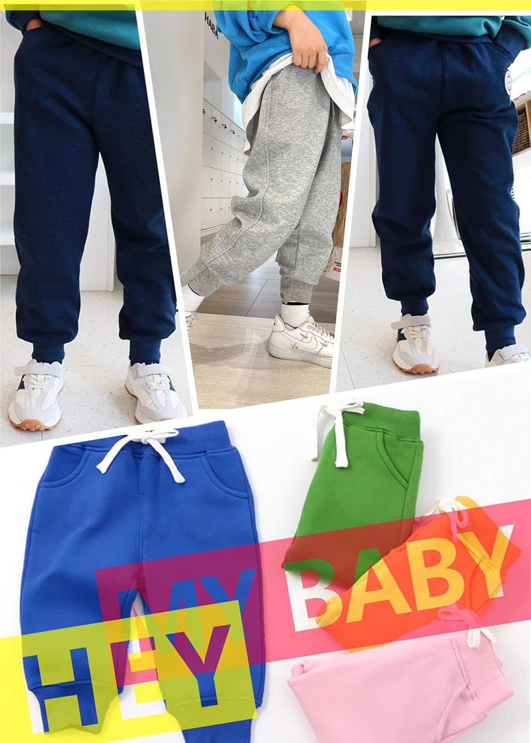 Detalle de CuteOn Kids Elastic Waist Cotton Warm Trousers for 1–5 Years