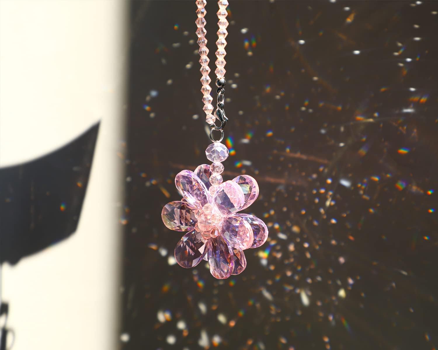 Thumbnail 5 de Crystal Flower Car Rear View Mirror Pendant with Pink Crystal Beads Charm Decor (Car or Home Hanging)