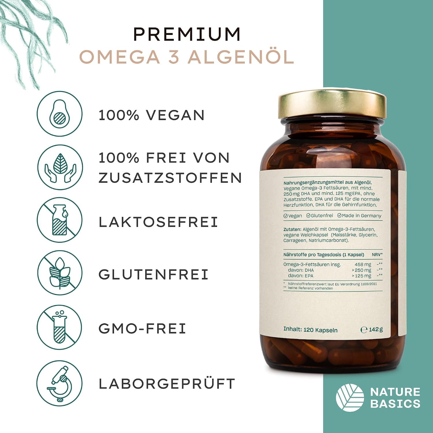 Thumbnail 2 de Veganes Omega 3 aus Algenöl – 120 hochdosierte Kapseln für 4 Monate, 1 Kapsel täglich