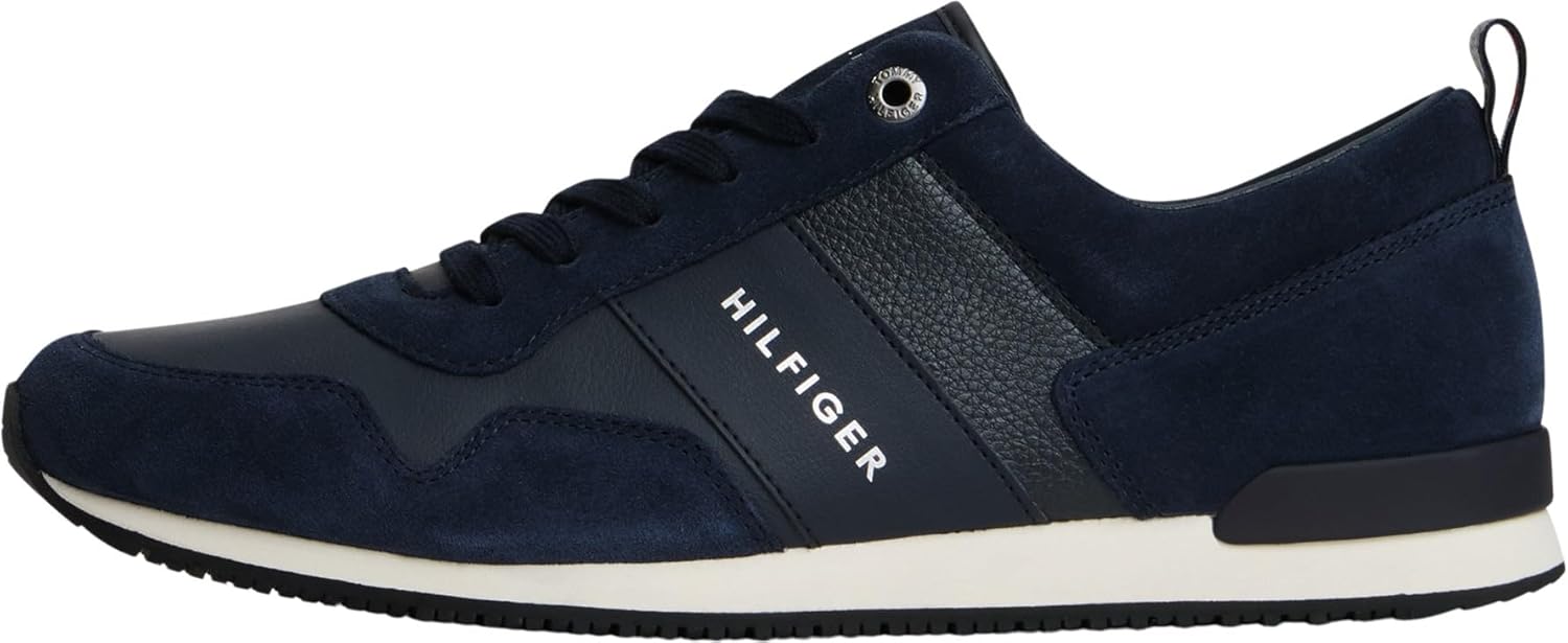 Detalle de Tommy Hilfiger Herren Runner Sneaker Iconic Leather/Suede Mix – Sportschuhe zum Schnüren