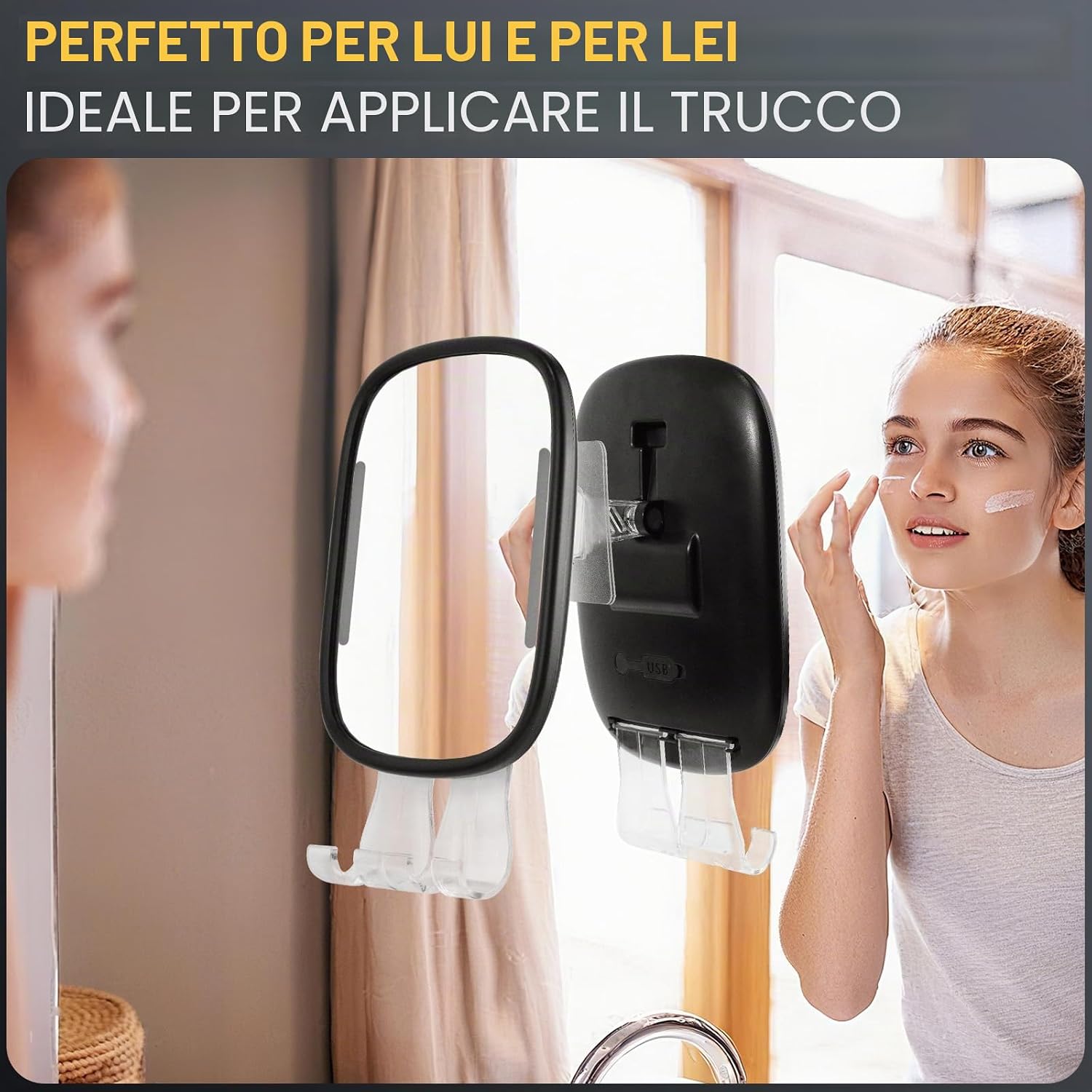 Thumbnail 6 de Specchio da doccia riscaldato anti-appannamento con illuminazione a LED, 2 supporti per rasoi e gancio adesivo removibile