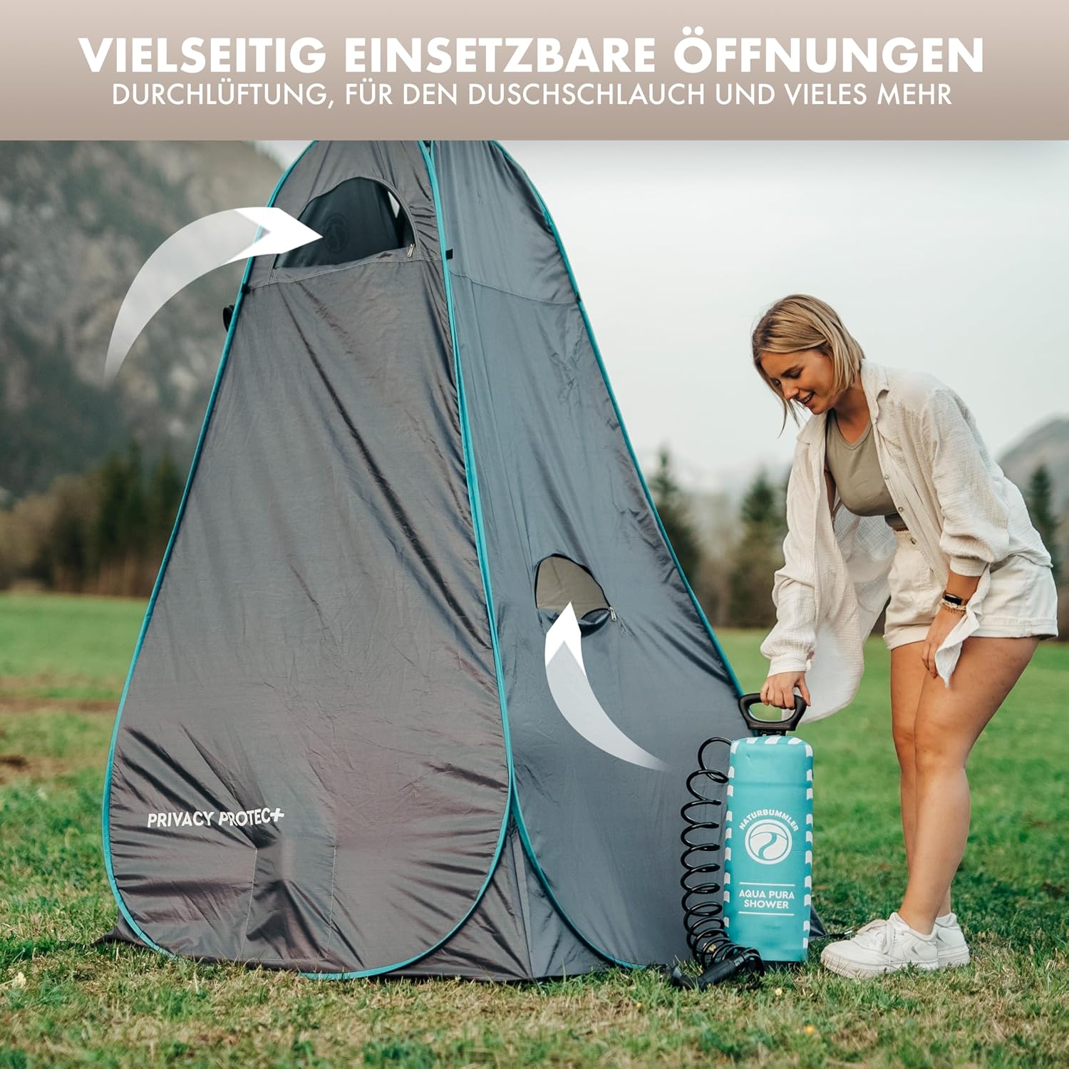 Thumbnail 4 de NATURBUMMLER Duschzelt Pop-Up „Privacy Protec+“ (wasserdicht & blickdicht) mit 5 Taschen – mobiles Toilettenzelt/Umkleidezelt