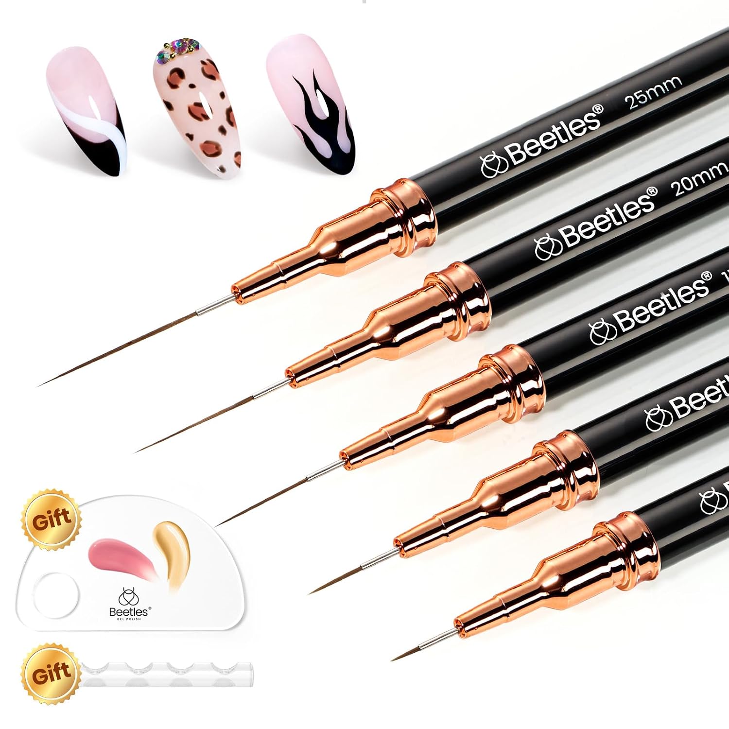 Detalle de Beetles Liner Brushes for Nails (5pcs) — Metallic Nail Art Liner Pens, 5 Lengths for Fine Lines
