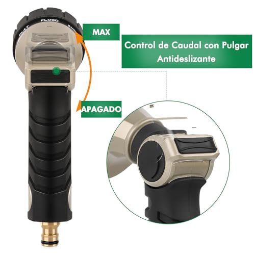 Detalle 2 de RESTMO Pistola de Riego de Metal 🌿 Alta Presión, 10 Modos Ajustables