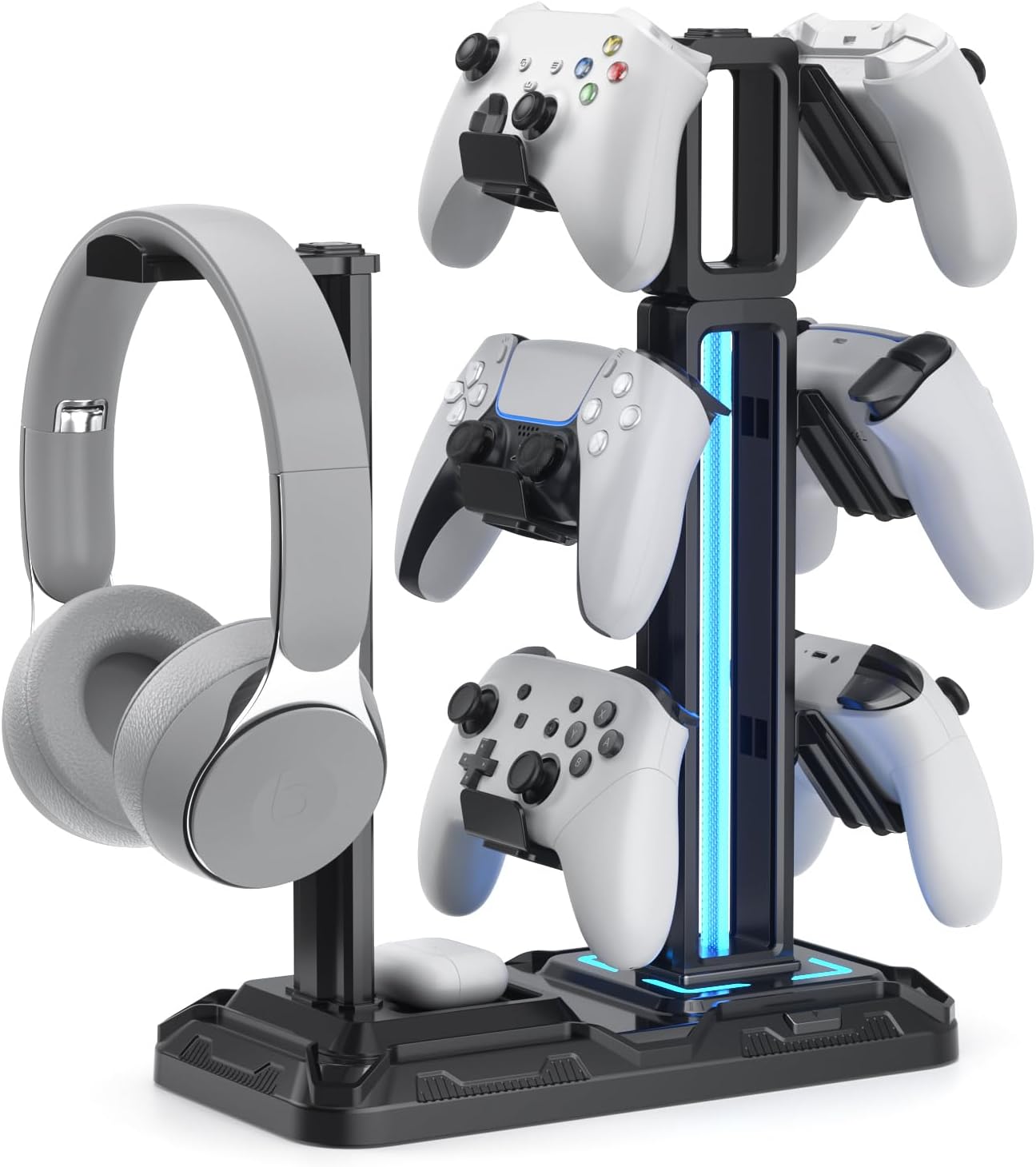 Detalle de KDD Multi Gaming Headset Halterung mit 9 Lichtmodi – Drehbarer Kopfhörer- und Controller-Ständer für Schreibtisch