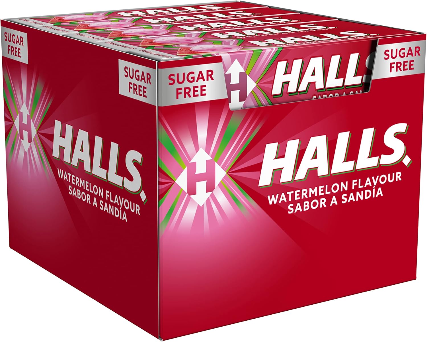 Detalle de Halls Sandía 🍉 Caramelo duro, caja 20 sticks de 32 g