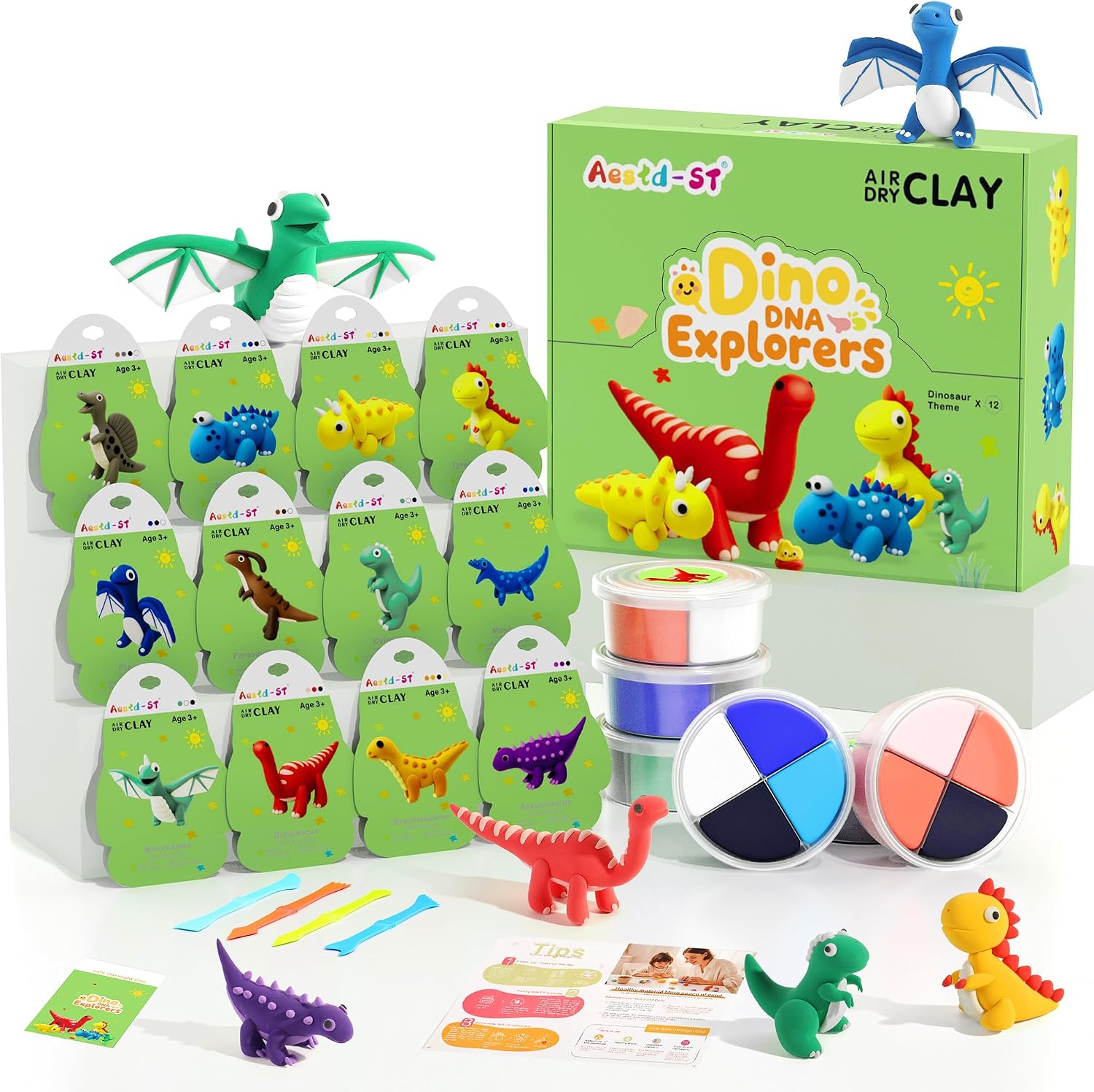 Detalle de Aestd-ST LKL101 Air-Dry Clay Kit, Dinosaur Theme, 12 Boxes and 4 Tools