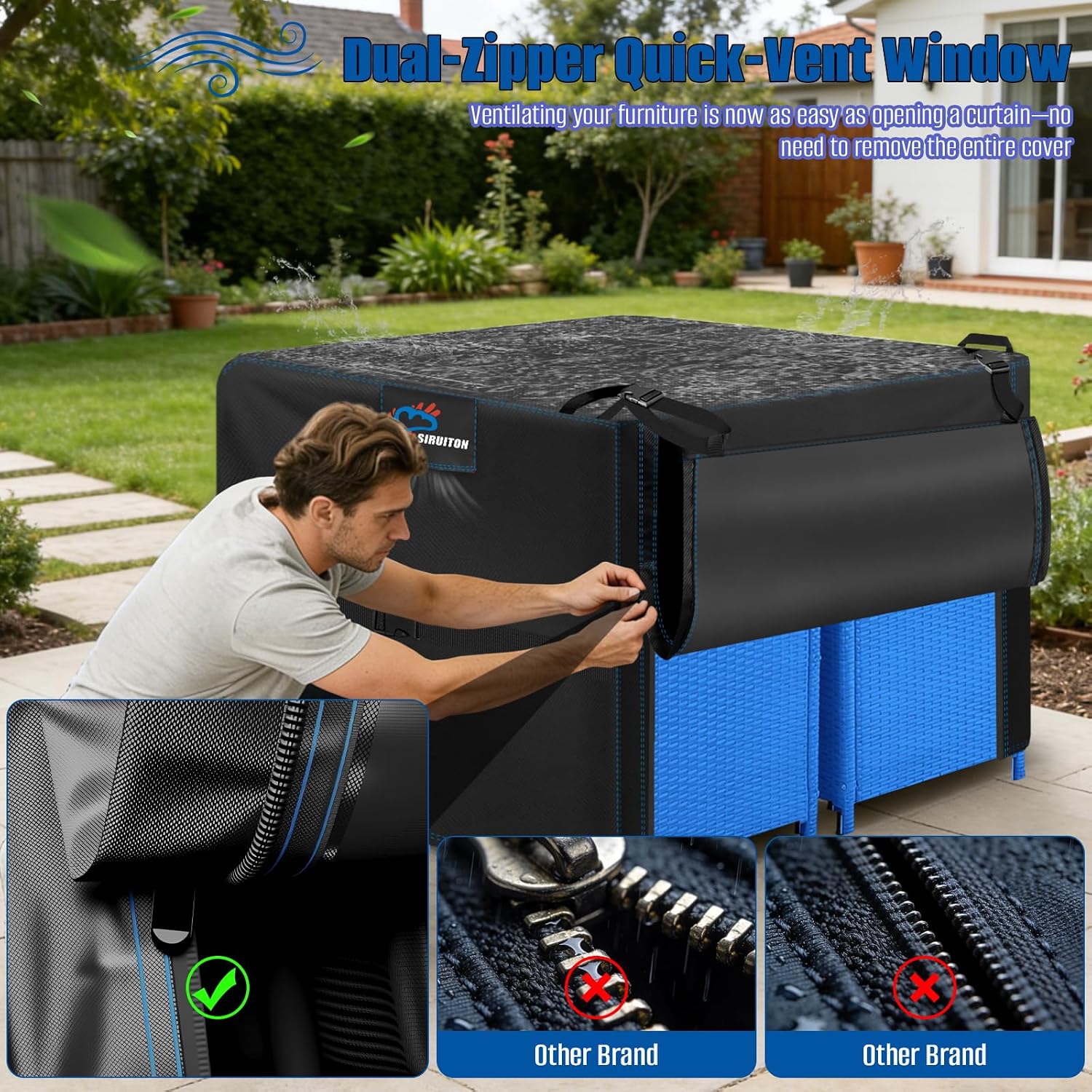 Thumbnail 3 de SIRUITON Copertura impermeabile 90x90x90 cm per mobili da giardino — ventilazione efficace e resistente agli strappi