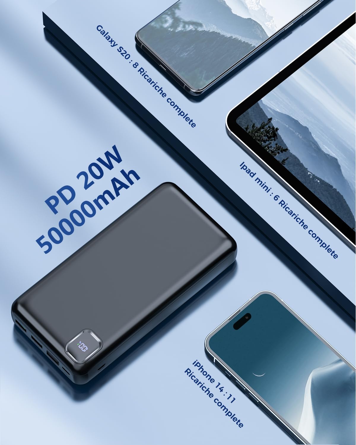 Thumbnail 6 de DRMARE Power Bank 50000 mAh 22,5 W: caricabatterie portatile con 4 uscite e display LCD