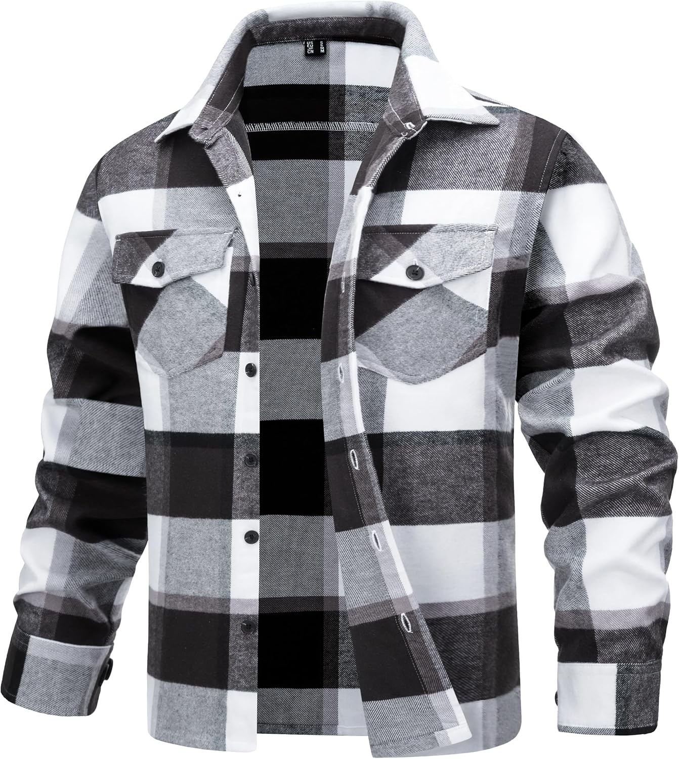 Detalle de TACVASEN Men's Brushed Cotton Plaid Flannel Button-Down Shirt with Pockets