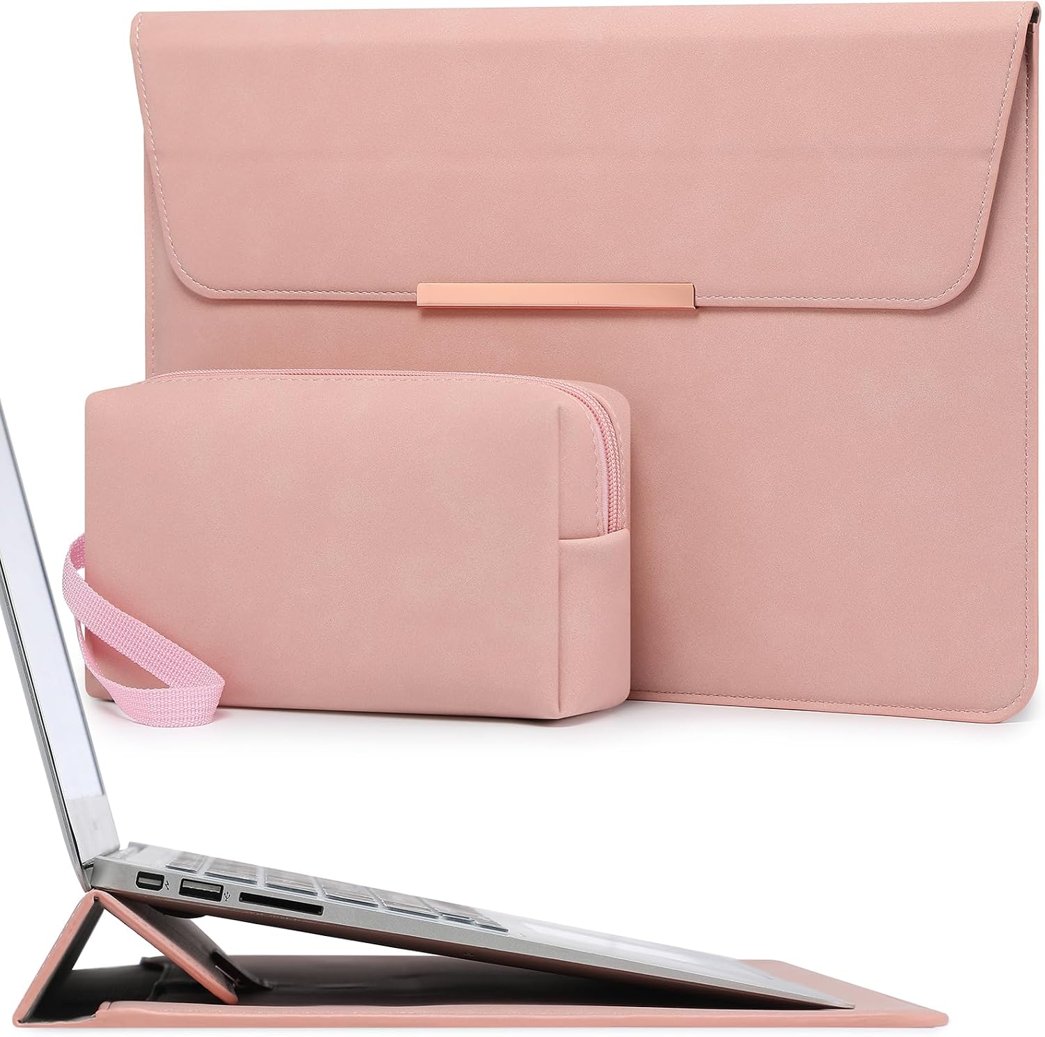 Detalle de HYZUO 15 Zoll Laptop-Hülle mit Ständer und Zubehörtasche (rosa, Smiley)