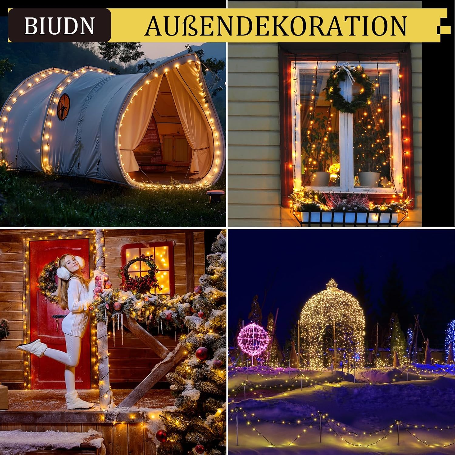 Detalle 2 de BIUDN 1500LED Lichterkette für außen & innen (75 m) warmweiß mit 8 Modi, Dimmer/Timer und IP44