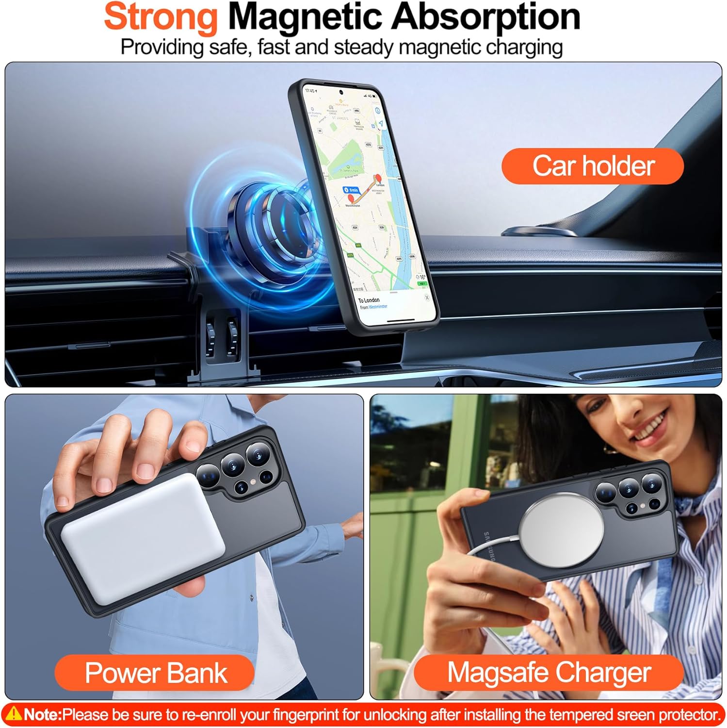 Detalle 2 de MOZOTER Galaxy S25 Ultra Clear Case with Kickstand, MagSafe Compatibility