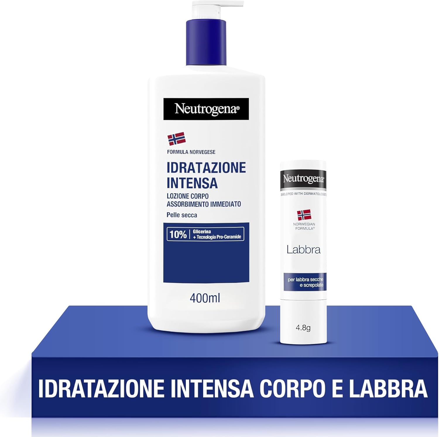 Detalle de Neutrogena Formula Norvegese Skincare Kit: crema corpo idratante 400 ml e balsamo labbra 4,8 g (Esclusiva Amazon IT)