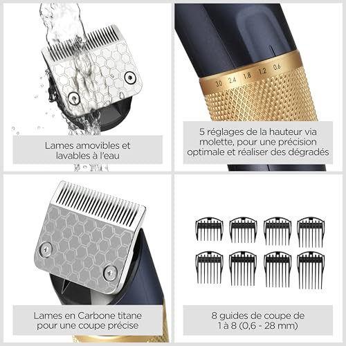 Detalle de BaByliss Tondeuse à cheveux Lithium Performance E986E – Sans fil, 45 réglages, bleu foncé/or