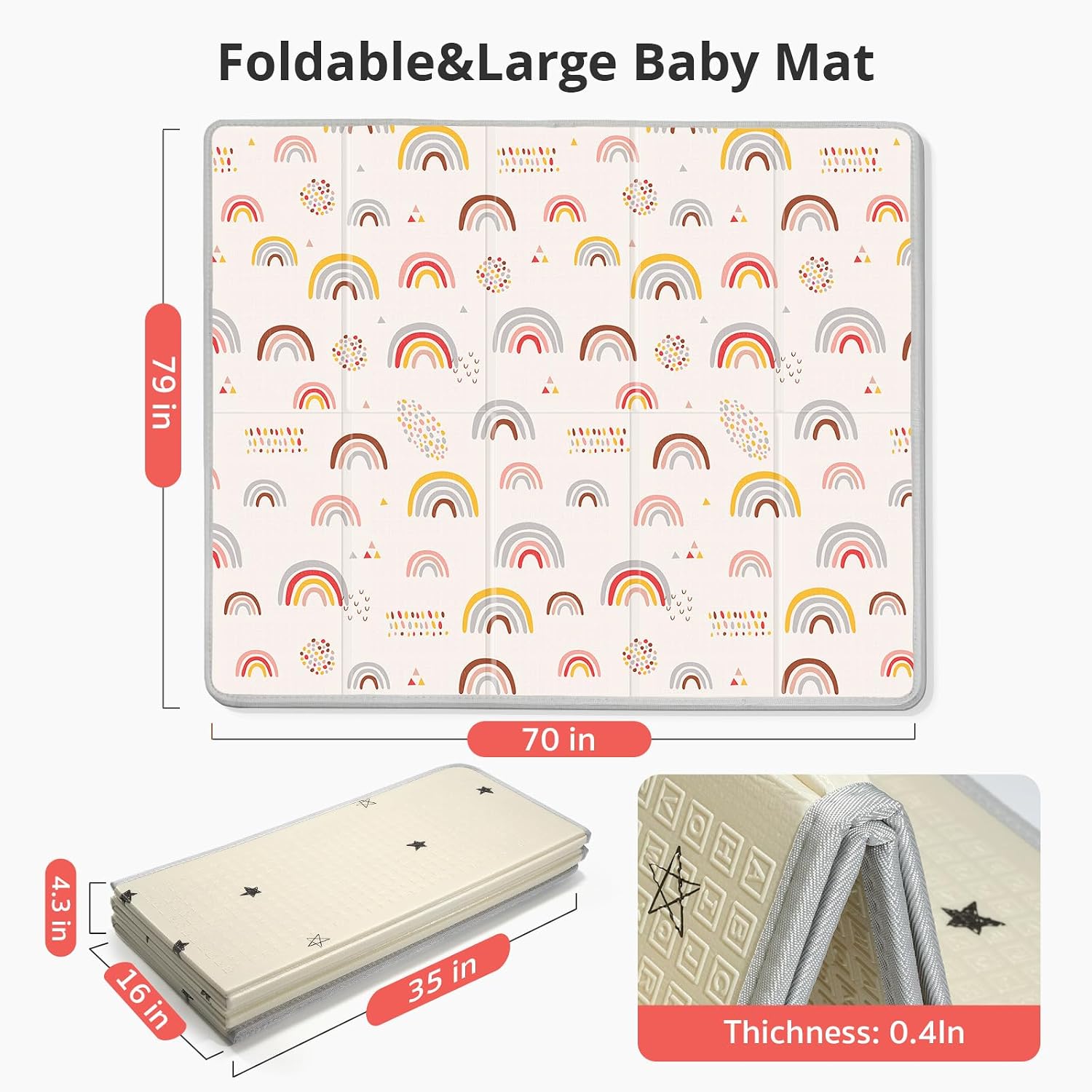 Detalle de PIGLOG Extra-Large Baby Play Mat, 79" x 71", Reversible XPE Foam