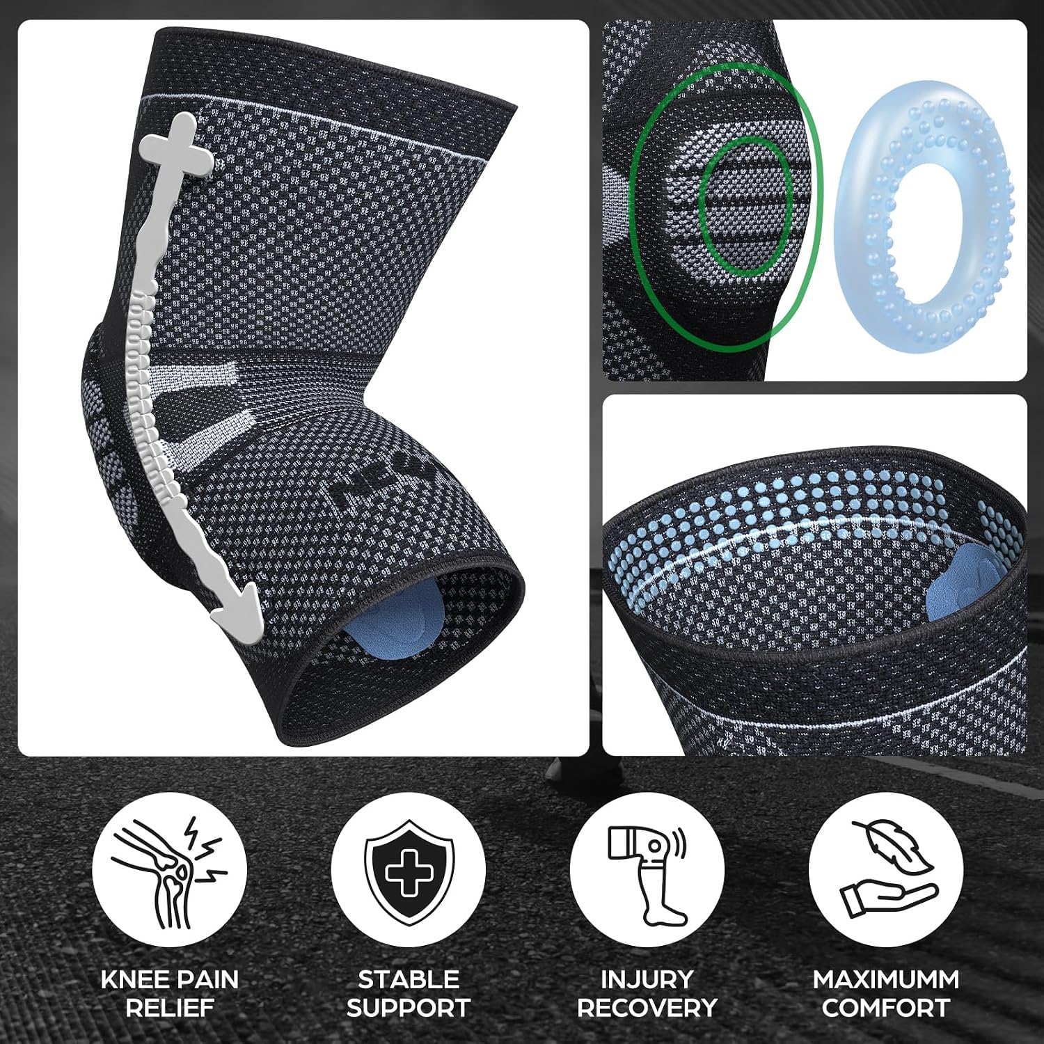 Detalle de NEENCA Professional Knee Support Sleeve with Patella Gel Pad & Side Spring Stabilizers