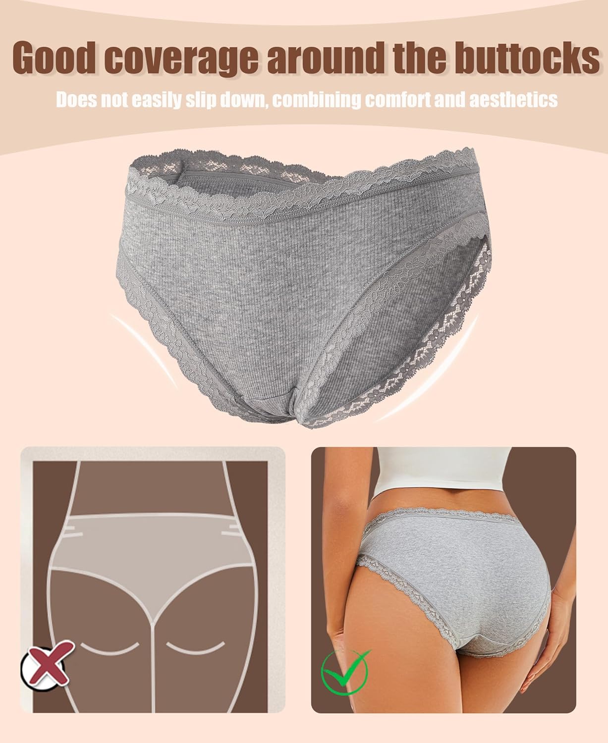 Thumbnail 3 de ALL OF SHE Mutande Donna in Cotone con Pizzo, confezione da 5 slip (taglie S-2XL)