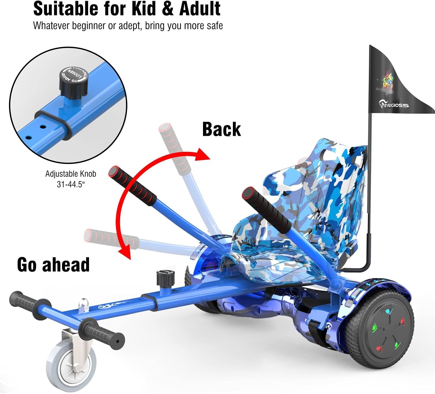 Thumbnail 4 de EVERCROSS Hover Board Kids with Hoverkart Seat Bundle (6.5") – Self-Balancing, Bluetooth Lights, Safe for All Riders