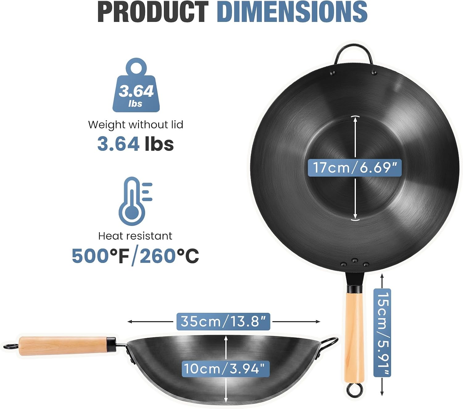 Detalle de Sweetcrispy Carbon Steel Wok 13.5 Inch