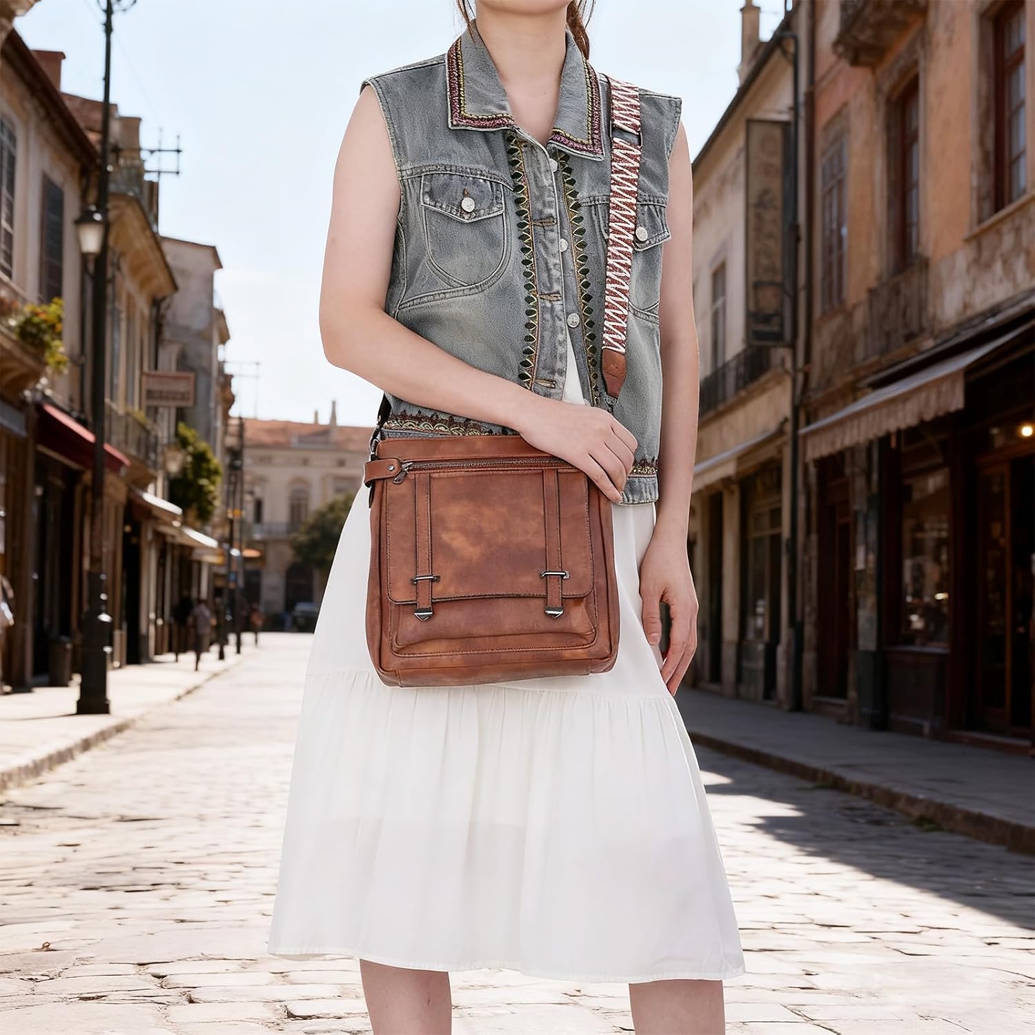 Thumbnail 5 de EVEOUT Faux Leather Crossbody Bag with Wide Strap