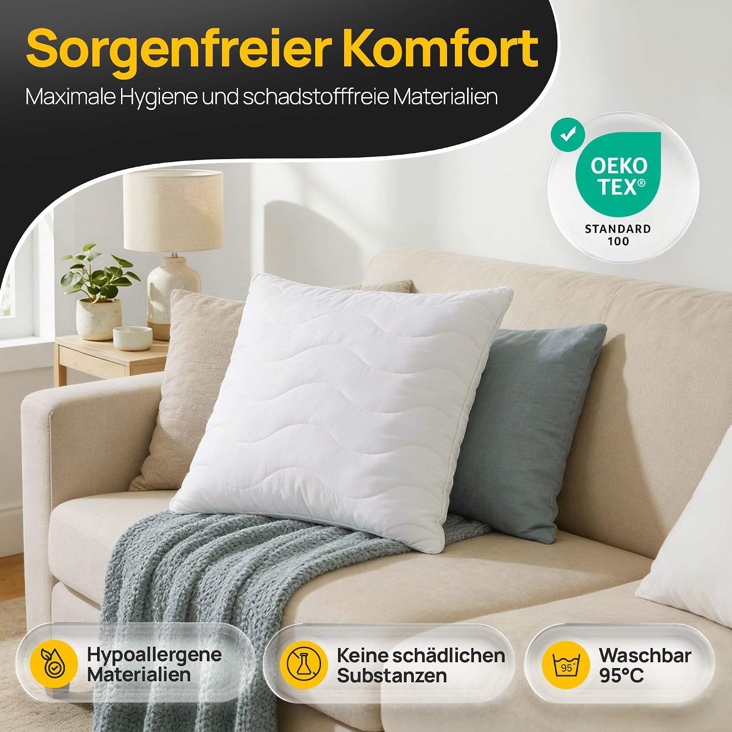 Thumbnail 3 de LILENO HOME Kopfkissen 40x40 im 2er-Set – 95 °C waschbar, Öko-Tex & Made in DE