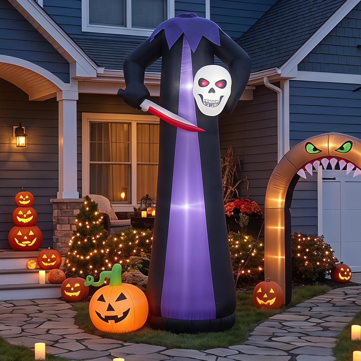 Detalle de Kendane CA-116 10-Foot Halloween Grim Reaper Inflatable with Red LED Lights