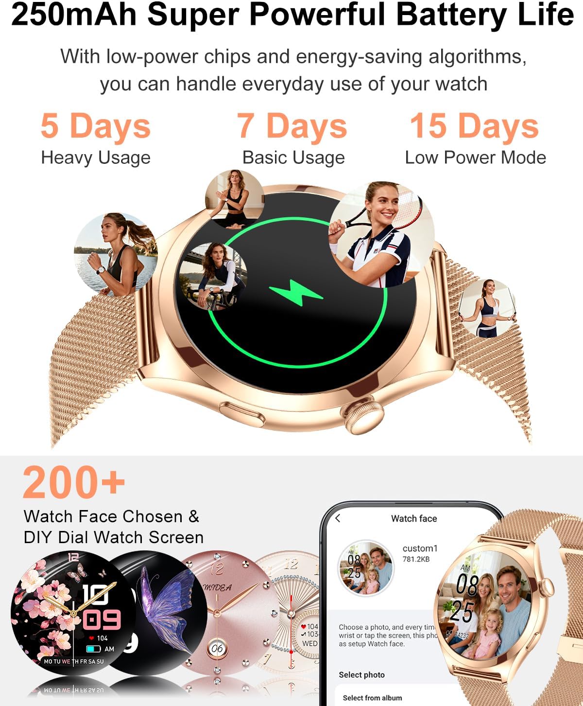 Thumbnail 6 de Rose Gold 1.27" HD Fitness Tracker Smartwatch