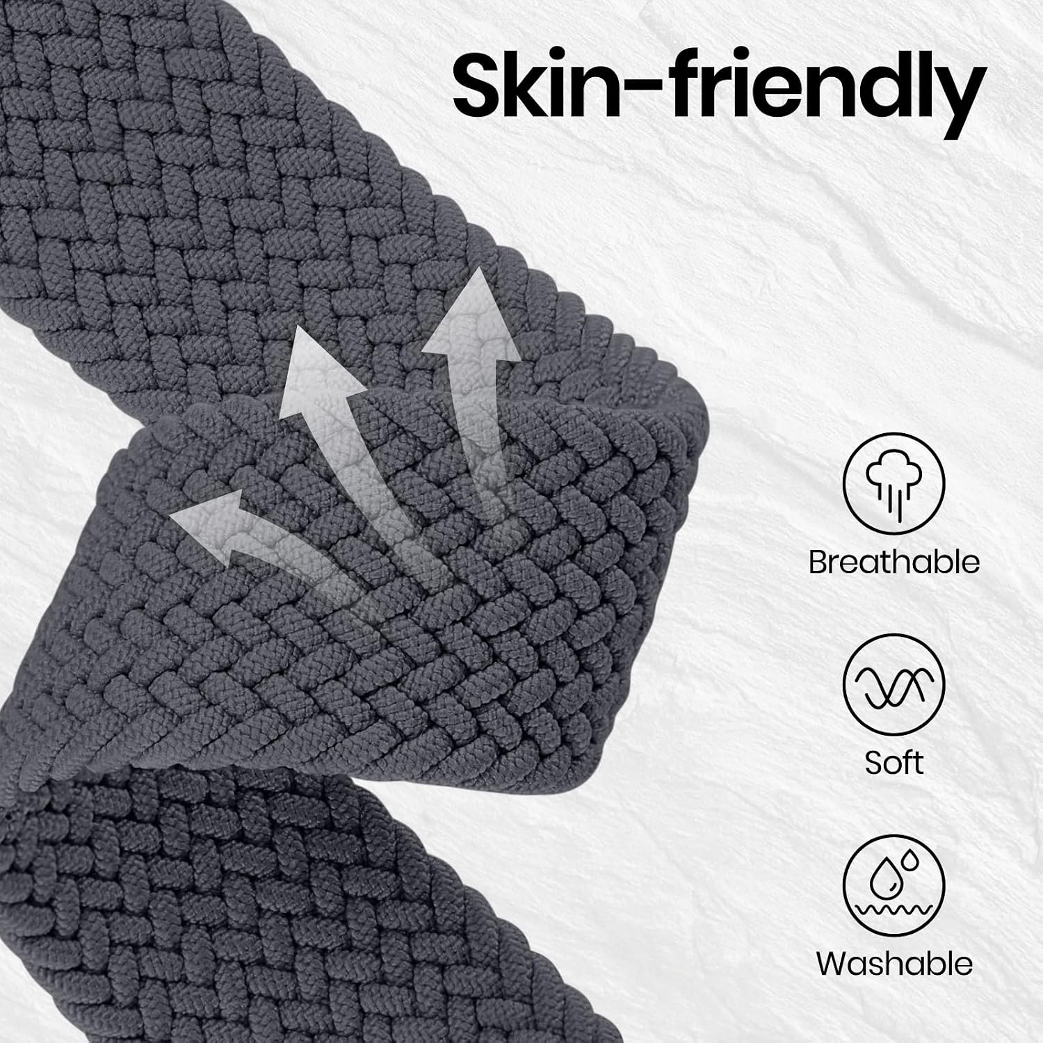 Detalle 2 de Joehwerr 18mm Braided Stretch Nylon Sport Strap with Parachute Buckle (Grey) for compatible Garmin and vivoactive models