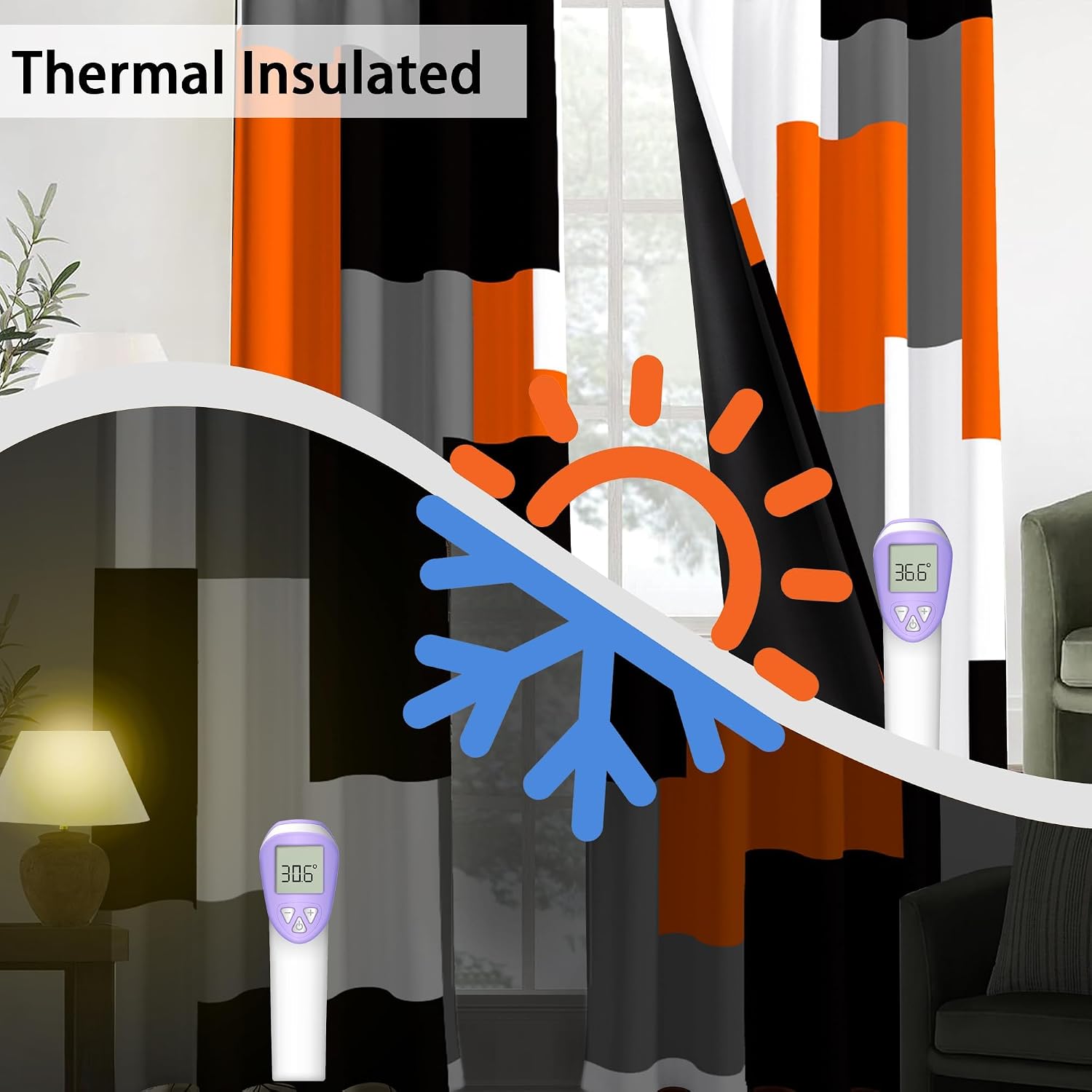 Detalle de Tyrot Orange Blackout Curtains, 52 x 84-Inch Panels, Thermal Insulation