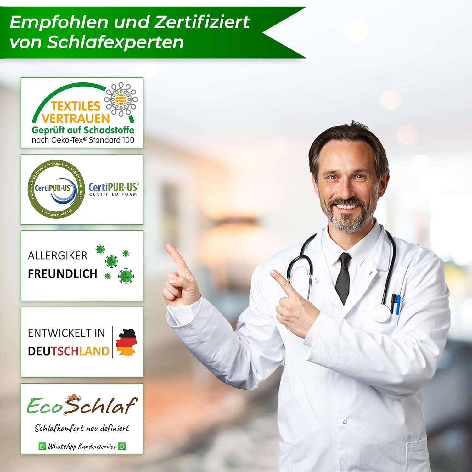 Detalle de EcoSchlaf Airflow Kopfkissen – Orthopädisches Nackenstützkissen mit Memory Foam