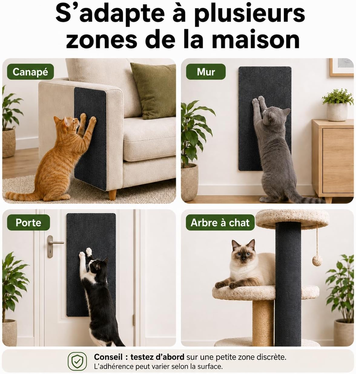 Thumbnail 4 de Protection Canapé Chat Anti Griffes – Tapis griffoir 200 x 40 cm découpable, auto-adhésif et résistant en fibre polyester (Gris)