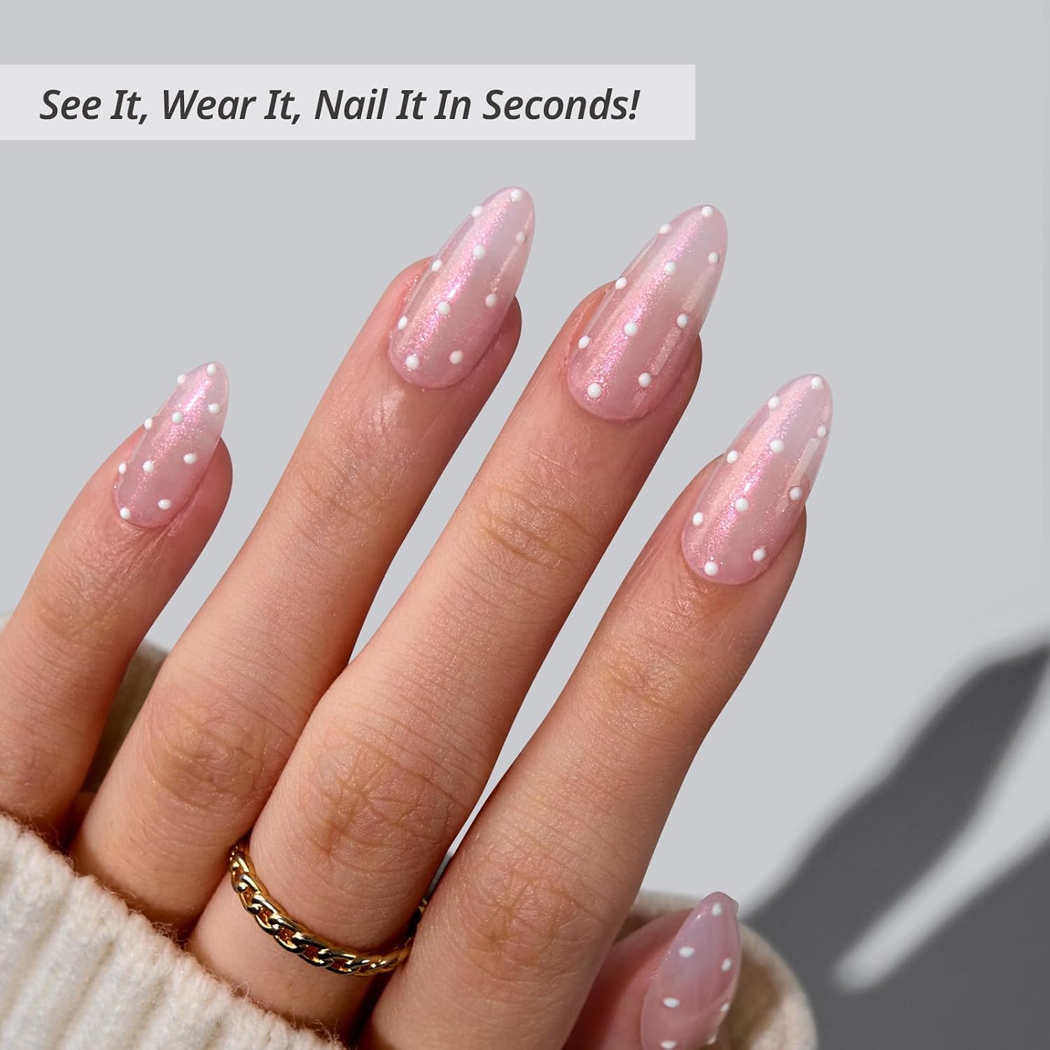 Detalle 2 de BTArtbox Warm Hug Press On Nails: Short Coffin, Peach Pink (32 Count) – 4-Week Lamp-Curable Gel Kit