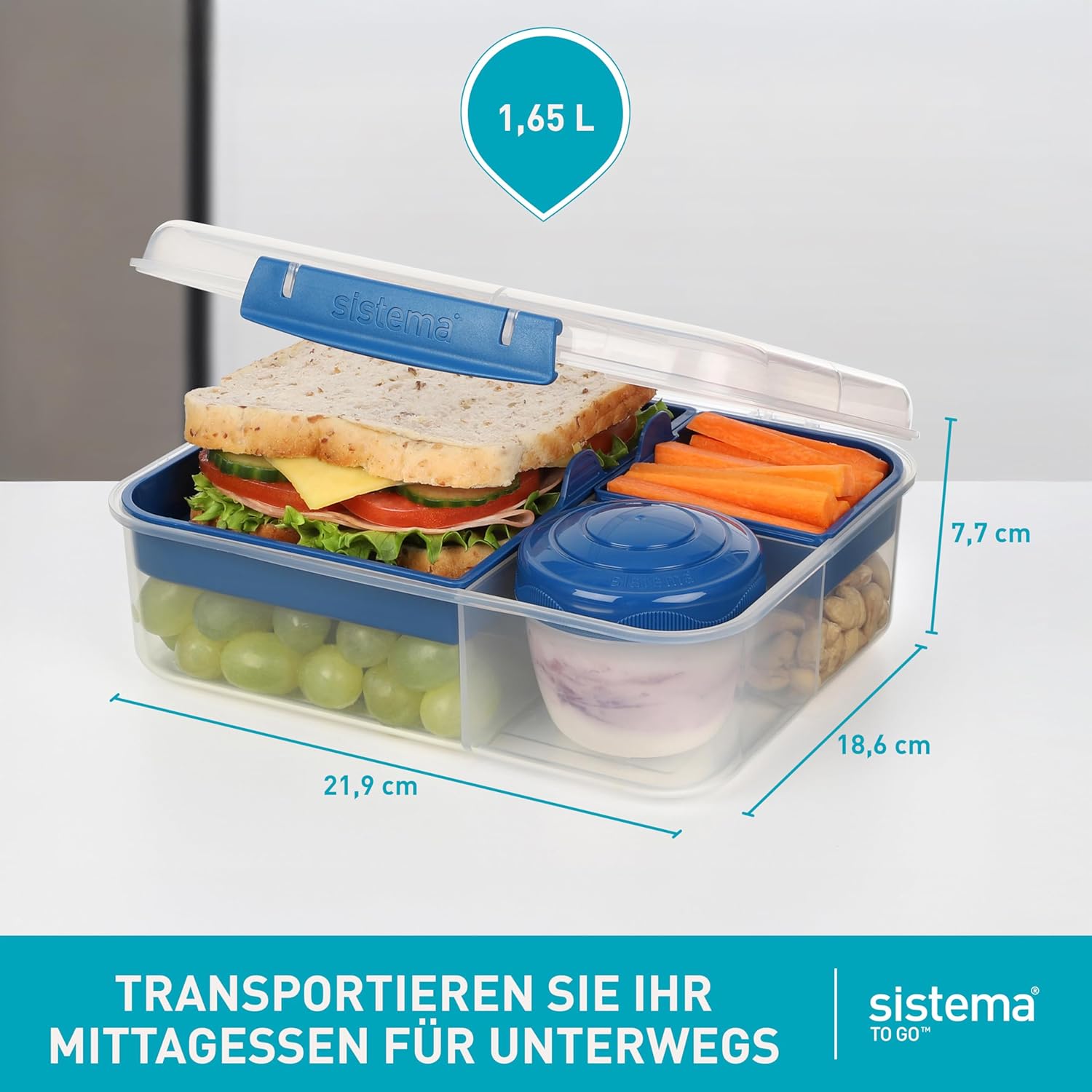 Thumbnail 1 de Sistema TO GO Bento-Box Cubes – 1,65 L, Bento-Box mit Fächern, BPA-frei, Minty Teal & Ocean Blue (2 Stück)