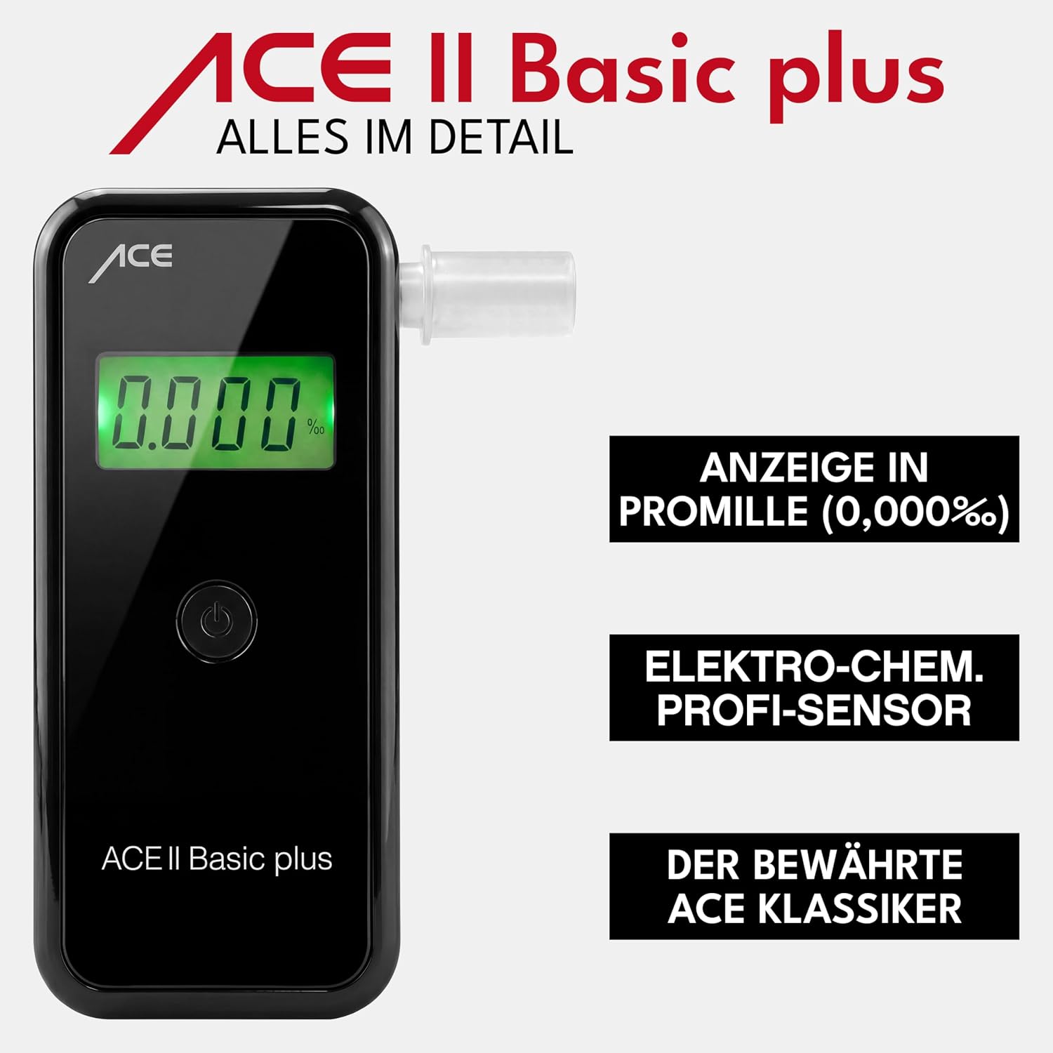Detalle de ACE Alcoscan II Basic – czarny alkomat z sensorem elektrochemicznym