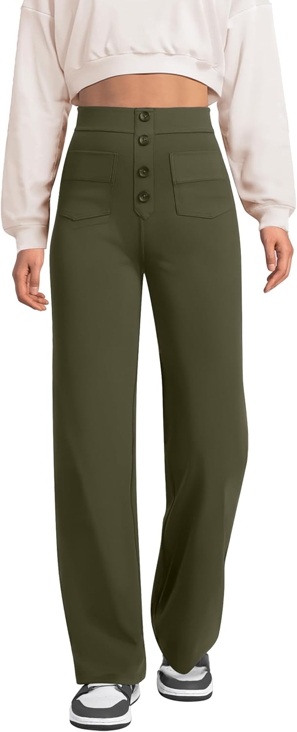 Thumbnail 6 de Glacspyg Yoga Pantalons Femmes Taille Haute — Pantalon Décontracté à Poches et Bouton (Droite) 80% Polyester