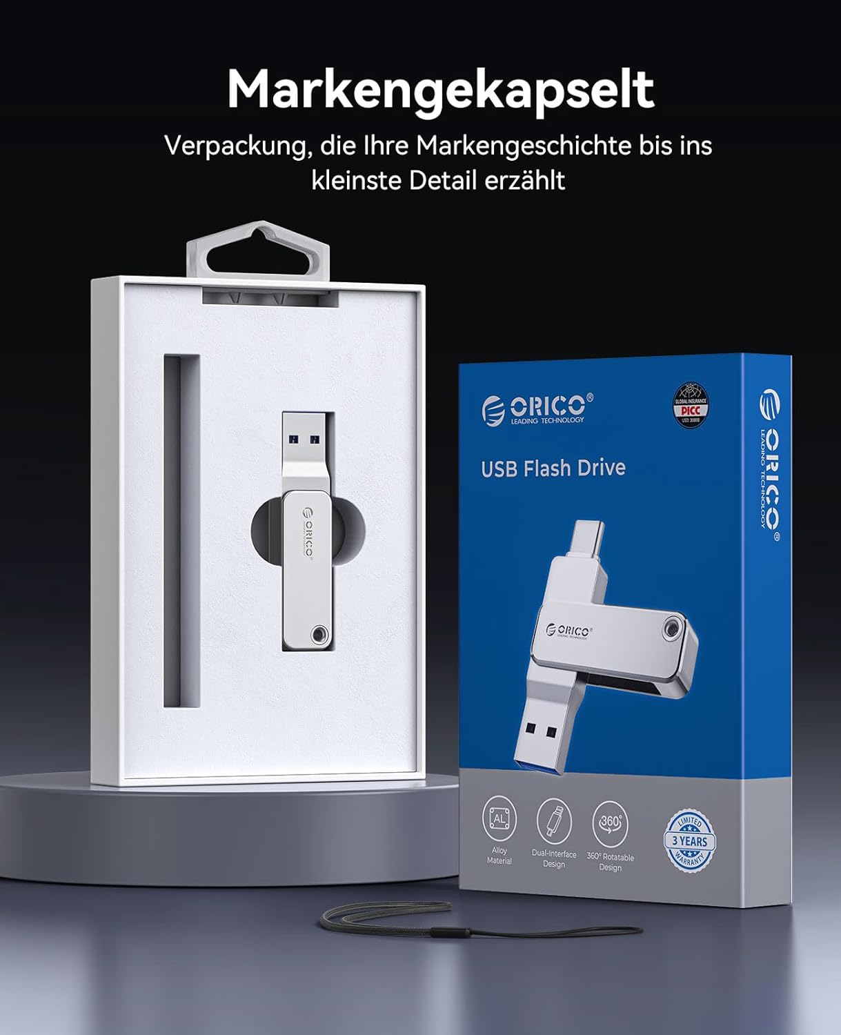 Thumbnail 5 de ORICO USB Stick 64GB USB 3.2 Gen 1 Dual USB‑A & USB‑C – kompaktes, solides Allround‑Laufwerk (EB05)