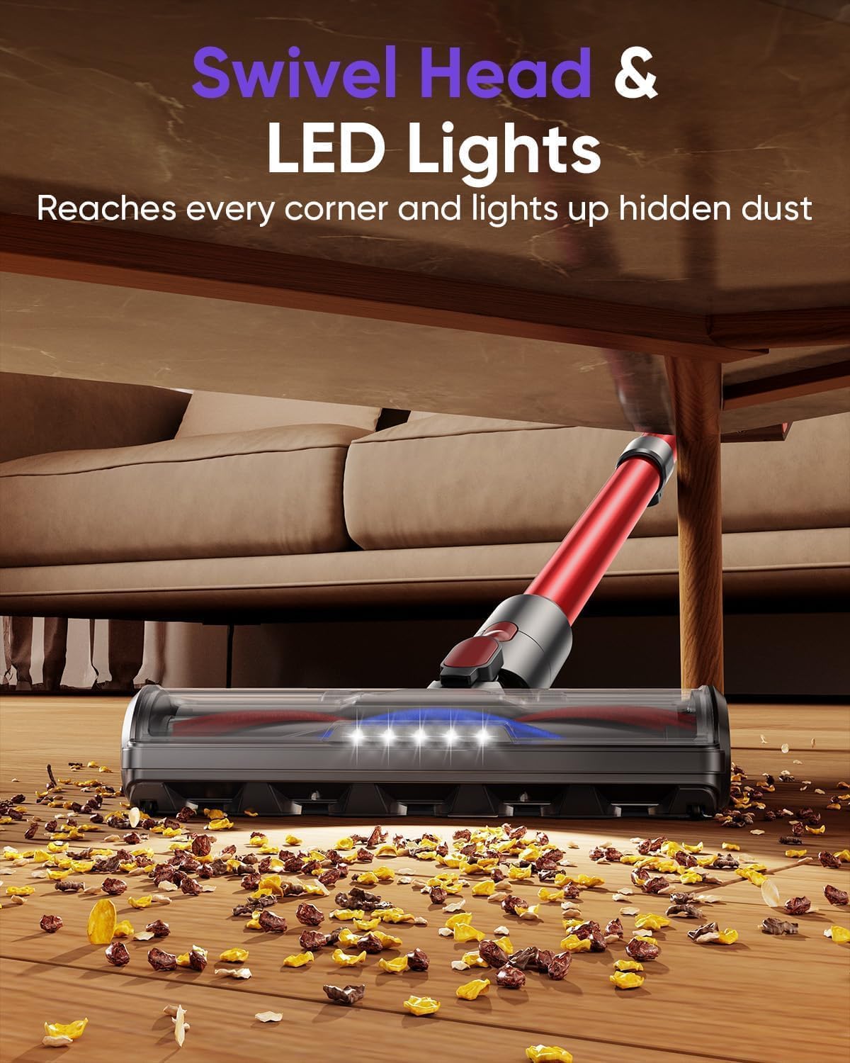 Thumbnail 6 de 550W 45KPa Cordless Vacuum Cleaner – Self-Standing Stick with Auto Mode, 60 Min Runtime and Wall Mount (Red)