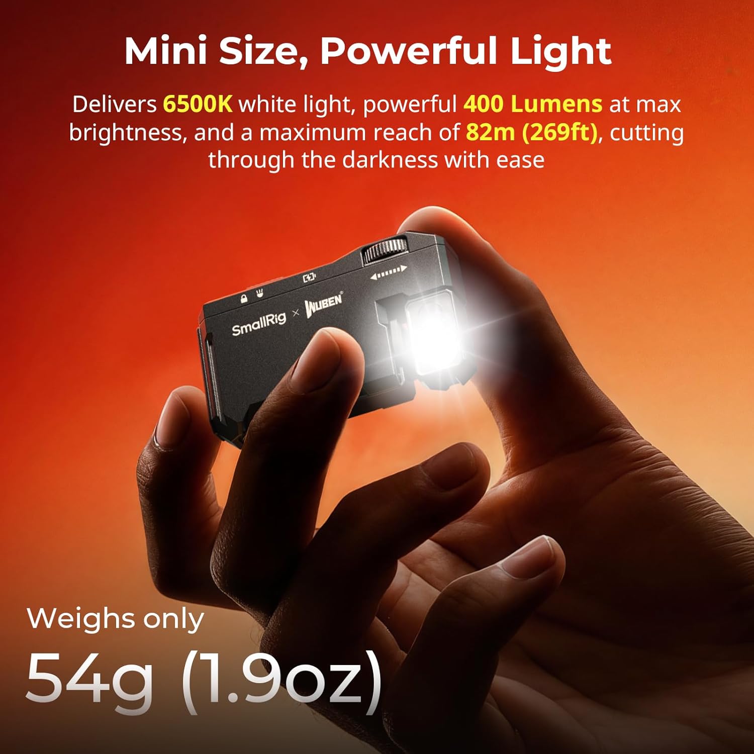 Detalle de SMALLRIG x WUBEN Lampe Torche Mini Rechargeable, 400 Lumens, RGB – format poche, IP65, USB-C, 1/4"-20