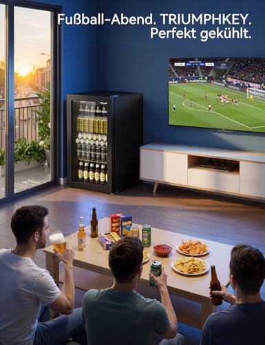 Detalle de TRIUMPHKEY 86L Getränkekühlschrank – frostfrei, 4 Ablagen, 130 Dosen, Glasfront