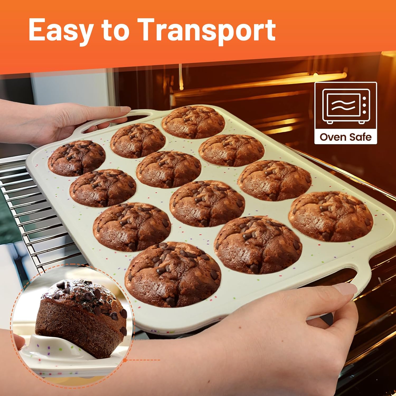 Thumbnail 3 de Vinino 2-Pack Silicone Muffin Pan (BPA-Free), 12-Cup Cupcake & Muffin Tray with Metal-Reinforced Frame