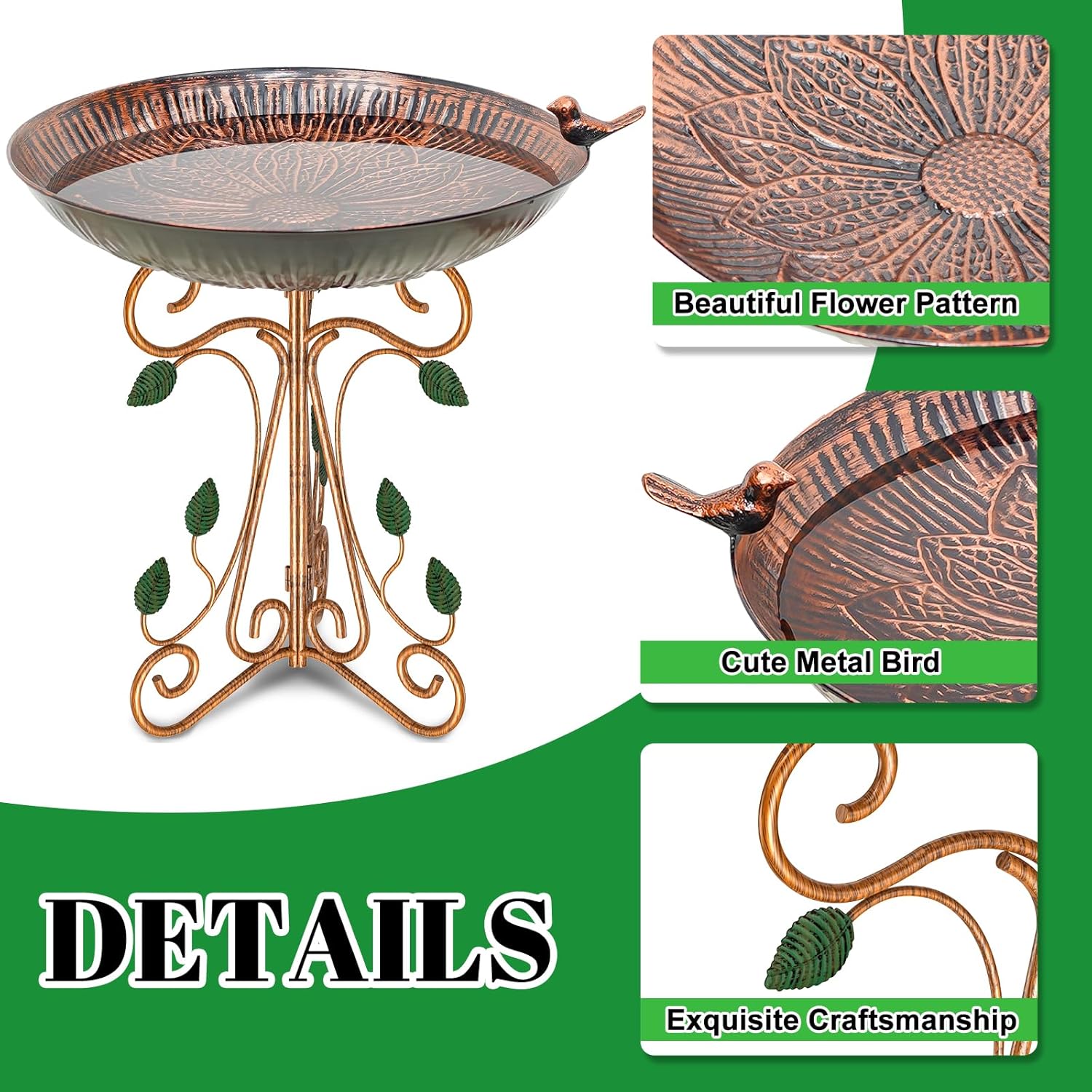 Thumbnail 2 de Gouisalin 13" Metal Bird Bath 18.7" Tall