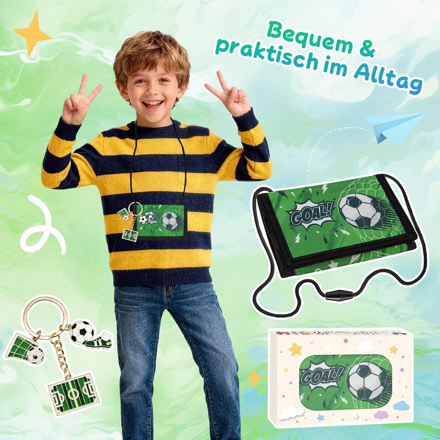 Thumbnail 4 de WAMIOKAGRO Schultüte Jungen – Brustbeutel Kinder Geldbeutel mit Umhängeband und Schlüsselanhänger