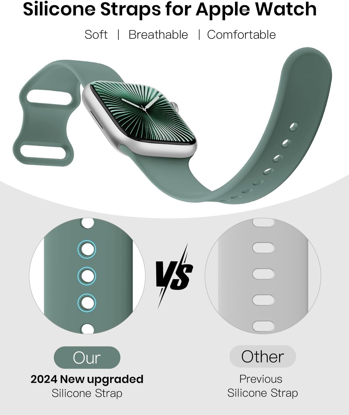 Thumbnail 1 de Yoohoo Patented Upgraded Silicone Strap for Apple Watch (38–49mm) – Soft, Breathable Sport Band